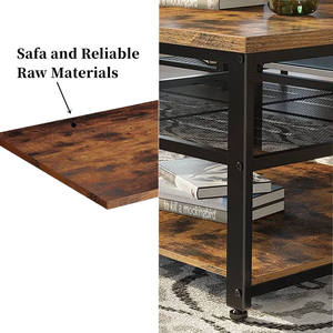 Table basse carrée industrielle en bois avec 2 étagères de rangement, plateau en bois grainé et structure en métal noir - Product Image 2