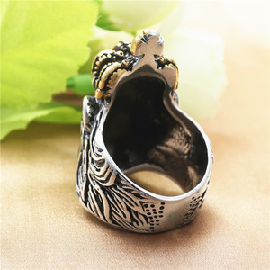 Lion <b>Head</b> Ring With Crown Men's Punk <b>Style</b> Retro Silver Tone Jewelry Gift - Product Image 3