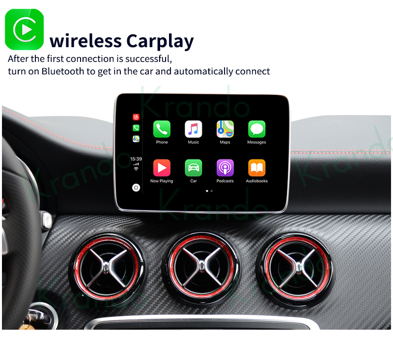 Krando Wireless Carplay Interface Box per Mercedes Benz A W176 GLA W156 NTG 4.0 4.5 5.0 Siri Control Android aggiornamento automatico AI