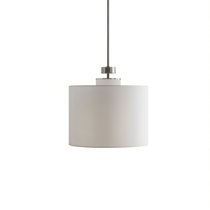 Luminaire suspendu en forme de tambour, métal et tissu blanc, grand modèle, E26 LED, décoration intérieure - Product Image 1