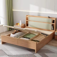 Lit moderne en bois de caoutchouc Delanto avec plateforme de rangement, taille King Queen, DE-0110, vente en gros depuis la Chine