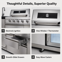 Cuisine extérieure moderne de luxe haut de gamme, barbecue à gaz en acier inoxydable 6 brûleurs, double porte, évier et réfrigérateur, certifié CE