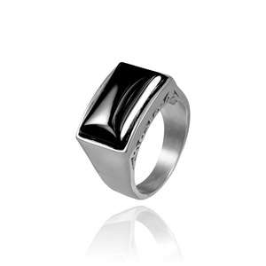 Men's Stainless Steel Black Zircon <b>Ring</b> Geometric Square Design Index <b>Thumb</b> <b>Ring</b> SA715 - Product Image 1