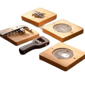 Wooden bottle opener for home use, beer and beverage bottle opener, square bamboo and wood <b>refrigerator</b> magnetic bottle opener, - Product Image 5