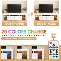 Meuble TV SENYU avec éclairage LED, centre de divertissement moderne, console multimédia et table de rangement à étagères ouvertes
