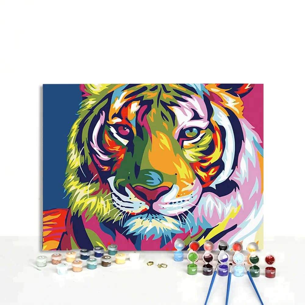 Personalizado colorido tigre abstrato pintura arte trabalho diy pintura por números kits para crianças e adultos