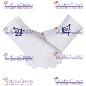 Gants de Regalia maçonnique franc-maçon de haute qualité en coton avec Sq & CG bleu | Fournisseur de gants de parade maçonnique Regalia - Product Image 2