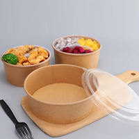 Contenant alimentaire jetable en papier écologique et biodégradable de 32 oz/30 oz avec revêtement PE, pour soupe, salade, à emporter, avec couvercle et plateau