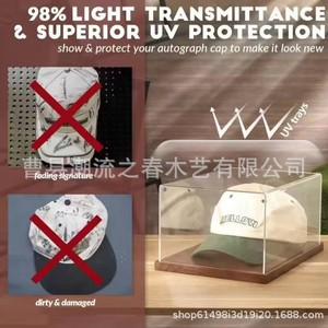 Wooden baseball cap storage box, <b>hat</b> display box, transparent acrylic baseball cap display <b>stand</b>, collectible figurine box - Product Image 5