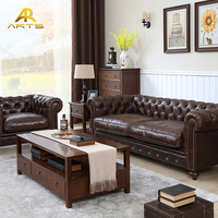 Ensemble de canapés de luxe pour salon, canapé Chesterfield classique vintage marron, best-seller