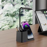 Lampe de bureau à LED 3 en 1 avec chargeur sans fil Porte-stylo lumineux et 3 modes de couleur Rotation à 360 °