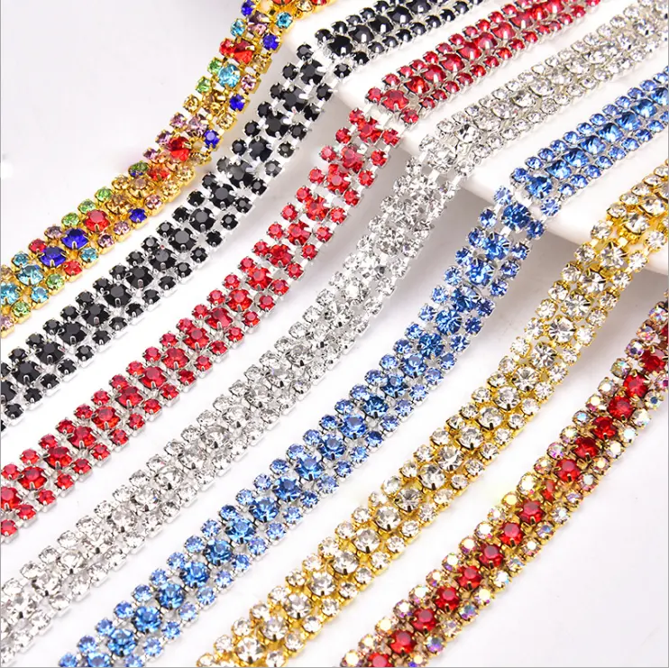 3 Hàng Rhinestone Cup Chain Trong CuộN Rhinestone Cắt Tỉa Đóng Strass Cho Phụ Kiện May Mặc