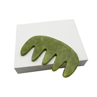 Peigne Gua Sha en pierre naturelle de Jade, vert foncé, outil de Massage, en forme de lune, pour élimination des cheveux, sans boîte