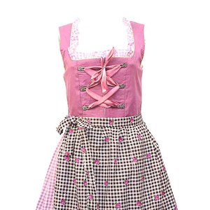 Robe traditionnelle Dirndl pour femmes, jupe à carreaux rose, broderie florale, corsage à lacets, coupe trapèze, longueur midi, costume folklorique - Product Image 4