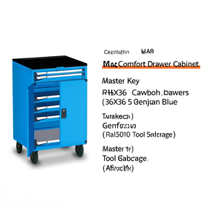 Fami Master Key Comfort <b>Drawer</b> Cabinet 36X36 5 <b>Drawers</b> Gentian Blue Ral5010 <b>Tool</b> Storage - Product Image 2