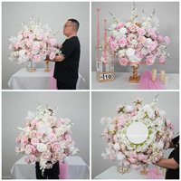 Décoration de table de mariage, grande composition florale de roses, fleurs artificielles de luxe, 50 cm, 60 cm, 70 cm, 80 cm, boule de fleurs roses