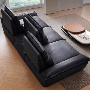 Zayshine - Juego de Sofás Modulares de Cuero Negro de Lujo Moderno Italiano para Sala de Estar, Sofá Funcional de 3 Plazas con Profundidad de Asiento Ajustable para Villa - Product Image 5