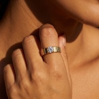 Vintage Vergoldeter Segmentierter Breiter Ring mit Zirkonia, Anlaufgeschützt, Wasserfest, Edelstahl Cubic Zirconia Schmuck für Damen