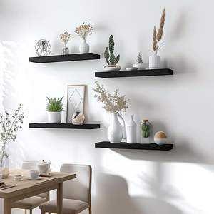 Lot de 4 étagères murales flottantes de 40 cm, petites étagères suspendues en bois avec supports invisibles, étagères de rangement rustiques noires pour salle de bain - Product Image 6