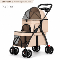 Poussette double pour animaux de compagnie, pour 2 chiens ou chats, pliable, à deux niveaux, imperméable, chariot à 4 roues, pliage à une main, maille respirante, double
