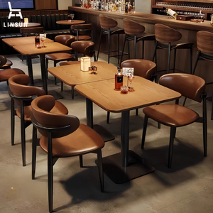 Ensemble de table et de chaises de bar vintage en bois massif américain, design moderne pour une utilisation commerciale claire dans les restaurants ST005 - Product Image 2