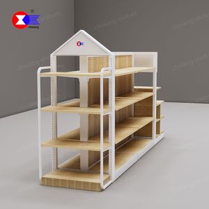 MINISO Nuevos estantes de estructura de metal y madera Tienda de comestibles de un dólar Grandes almacenes Estantes colgantes de mercancía - Product Image 6