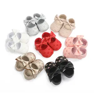 Fancy Newborn Baby Leather Party Sandals Girl Soft Soles with Bow Fancy Walking Shoes 0-18 months infant Baby Princess Shoes