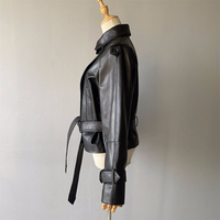 Luxe en cuir d'agneau véritable Bomber Biker veste ceinture nouvelle mode Slim Fit personnalisé doux recadrée en cuir véritable veste pour femmes