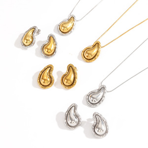 Conjunto de Collar y Pendientes de Acero Inoxidable en Forma de Lágrima, Color Oro y Plata, Unisex, Joyería Fina para Uso Diario - Product Image 2