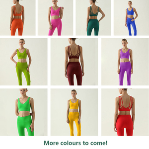 Sujetador deportivo más Nuevo de 2017, mallas de gimnasio transpirables de Color sólido, <span class=keywords><strong>ropa</strong></span> de Fitness, conjuntos de entrenamiento ActiveWear para gimnasio a prueba de golpes para mujer - Product Image 5