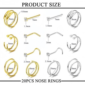 Ensemble de Piercings pour le Nez en Acier Inoxydable avec Clous en Zirconium, Anneaux Géométriques en Forme de L et de 7, Bijoux Cadeaux pour Femmes - Product Image 2