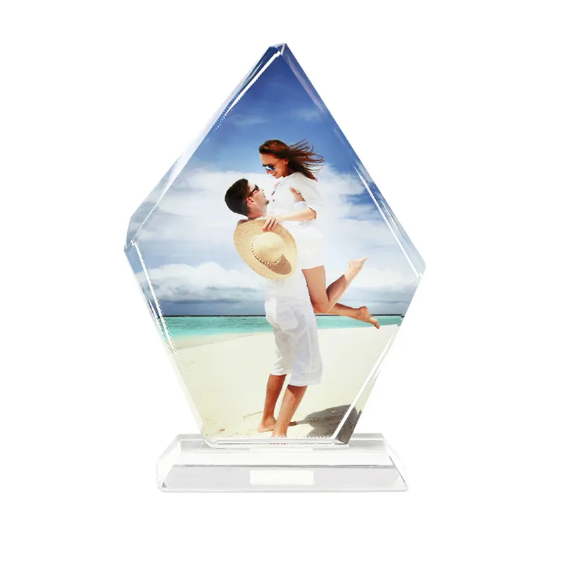 Sıcak satış yüksek kalite toptan kaplı süblimasyon kristalleri cam fotoğraf çerçevesi özelleştirilmiş temizle kristal cam ödülü