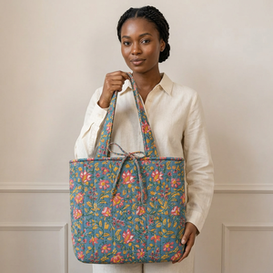 Custom Handmade Quilted Cotton Shoulder Tote Bag Dolly Enterprises Zipper Closure Solid Color Stylish <b>Beach</b> Shopping Grocery - Product Image 1