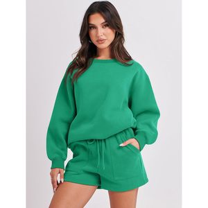 Conjunto de 2 piezas de pantalones cortos de chándal para mujer, estilo oversize, informal, a juego, de forro polar transpirable, de manga larga, para otoño - Product Image 2