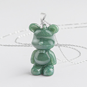 Colgante de oso de Jade S925 para mujer y niña, joyería de Jade con incrustaciones de plata - Product Image 5