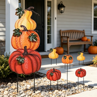Décoration de jardin et de pelouse pour la récolte d'automne et Thanksgiving : Piquets décoratifs avec trois citrouilles empilées