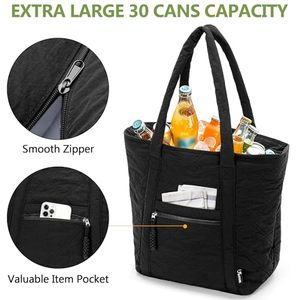 Insulated Cooler Tote Bag Holds 30 Cans, Large Leakproof Grocery Bag with Zippered Top, Soft Sided <b>Shopping</b> - Product Image 5