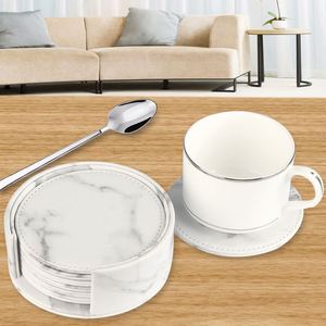 Ensemble de dessous-de-verre en cuir PU de qualité supérieure, isolation thermique exquise, coussin pour thé et eau, cadeau promotionnel, logo personnalisé - Product Image 3