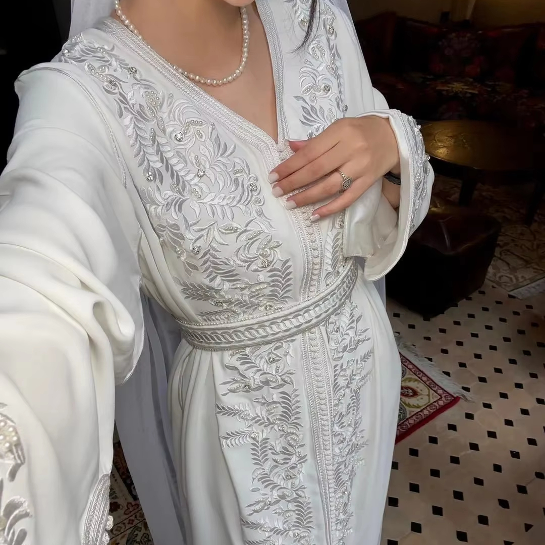 Deals White Moroccan Dress Loose Silhouette & Handmade Floral Print |  Alibaba.com