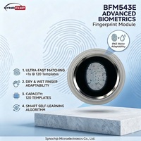 BFM543E Modul Sidik Jari Biometrik Optik Tertanam Touch Wake Daya Rendah TTL UART/RS232 Kapasitas 100 Pengguna Kontrol Akses Cloud