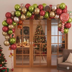 Set de Globos de Látex Rojo <span class=keywords><strong>Castaño</strong></span> Retro, Verde <span class=keywords><strong>Claro</strong></span> Dorado Metálico, Bastones de Caramelo, Hombre de Jengibre, Decoración para Fiestas de Navidad y Año Nuevo - Product Image 4