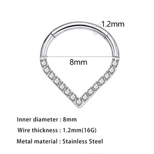 Anneau de nez en forme de goutte d'eau en acier inoxydable 316 avec incrustation d'opale et de zircone, anneau de cartilage d'oreille, bijou de septum nasal, accessoire de piercing - Product Image 2