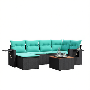 Set di divani da giardino in polyrattan nero, 7 pezzi con cuscini, mobili da esterno in stile moderno contemporaneo - Product Image 1