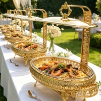 Plat de service ovale doré de luxe avec réchaud en verre, chauffe-plat pour buffet, idéal pour hôtels, mariages, traiteurs - Vente en gros