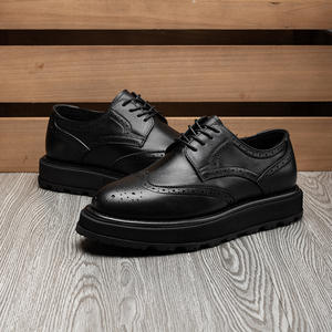 British Thick Sole Increase Brock Round Head Casual Leather <b>Shoes</b> Vintage to Do Old Carved Wedding <b>Shoes</b> <b>Men</b> - Product Image 4