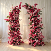 Ensemble de piliers de fleurs artificielles asymétriques et colorées de luxe avec arrangement de roses et de dahlias, pour toile de fond de scène, entrée de banquet