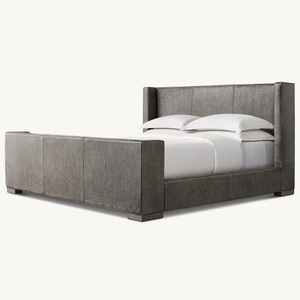 Comfort Wood Bedroom Furniture Sets Handmade Long-Term Use Livingroom Indoor <strong>Italy</strong> <strong>Leather</strong> for King Bed with Footboard - Product Image 2