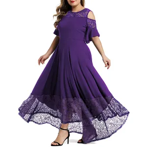 Custom Elegant Purple Lace Maxi Long Dinner Cocktail Evening Formal Prom Casual Party Plus Size Women Dress For Fat Lady