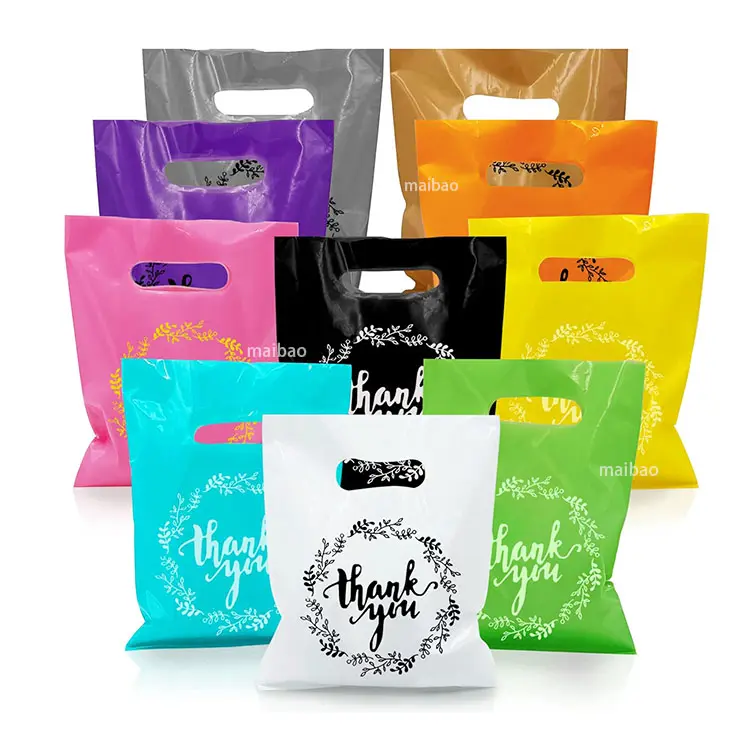 Eco amigável biodegradável compras saco plástico embalagem para roupas personalizado impresso projetar seu próprio logotipo obrigado sacos de plástico