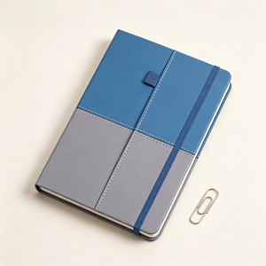 Blue & Grey Two-Tone Hardcover <b>Notebook</b>, PU Leather Journal with Elastic Band & Pen Loop for Office & School - Product Image 3